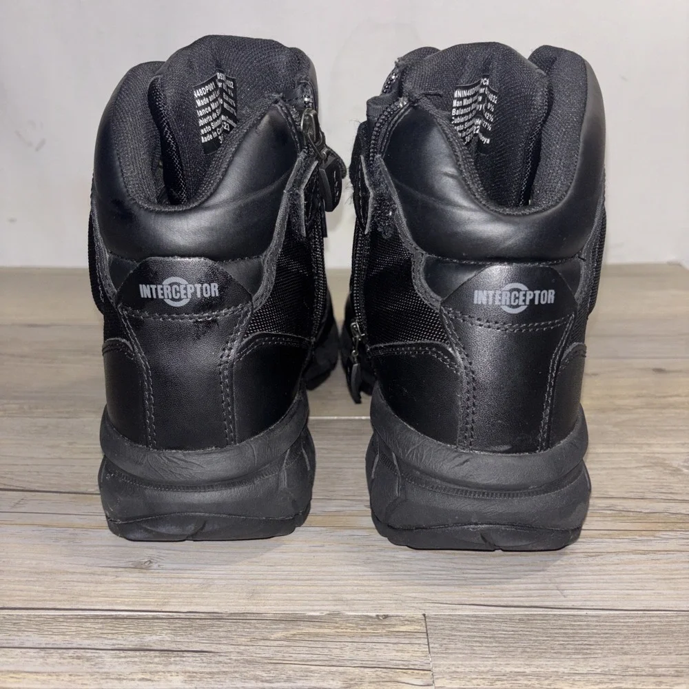 Interceptor Mens 9.5 Black Combat Boots Anti-Fatigue Lace & Zip No Insoles